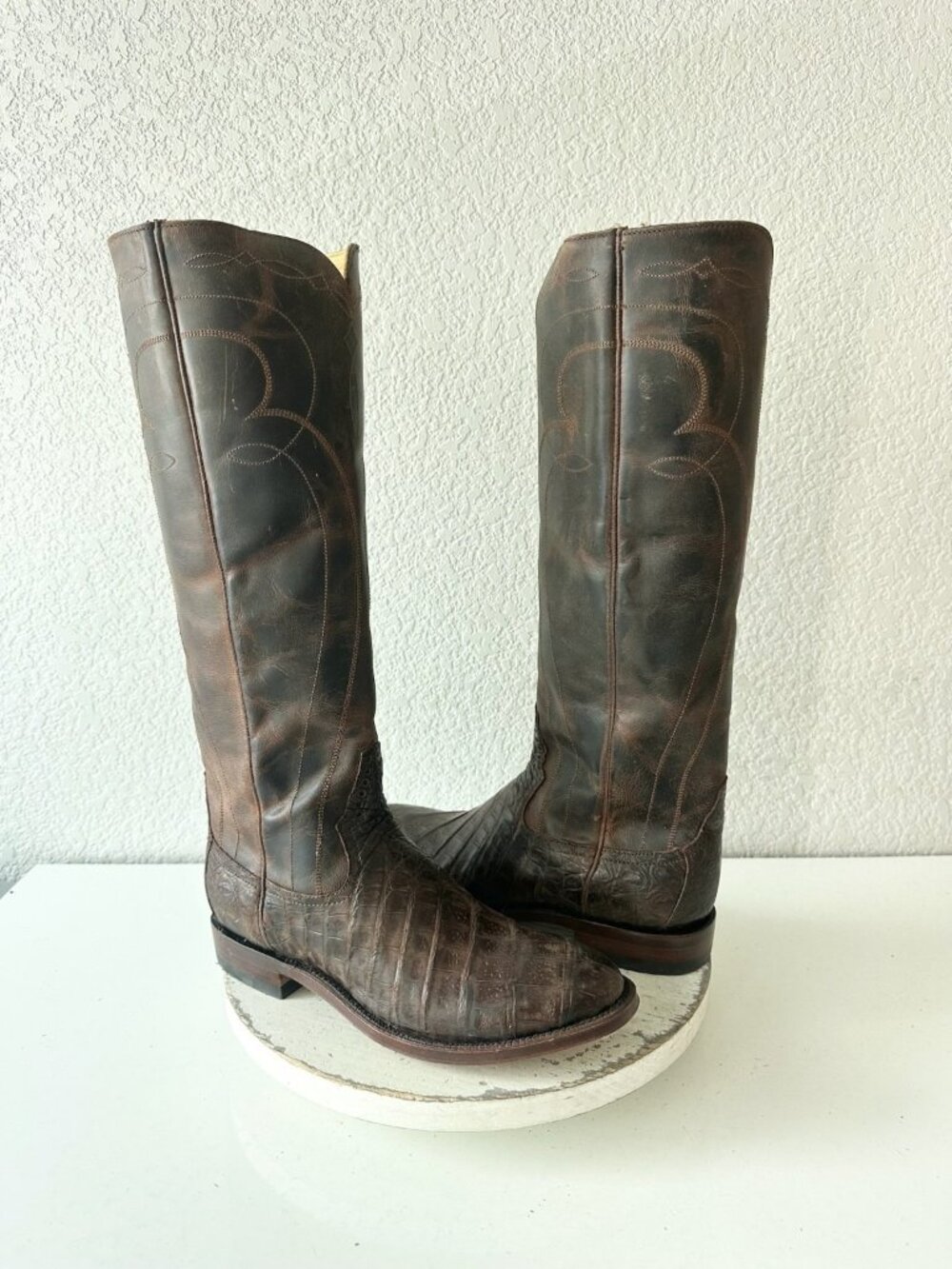 Rod Patrick Riding Cowboy Boots Womens 9.5 Brown Caiman Western Knee High Tall